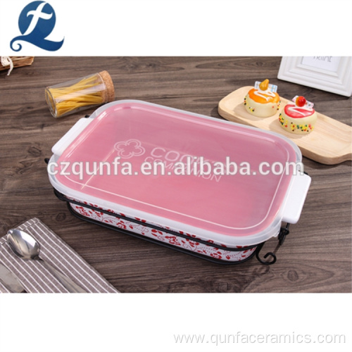 Custom Decorate Ceramic Bakeware Set With Handle